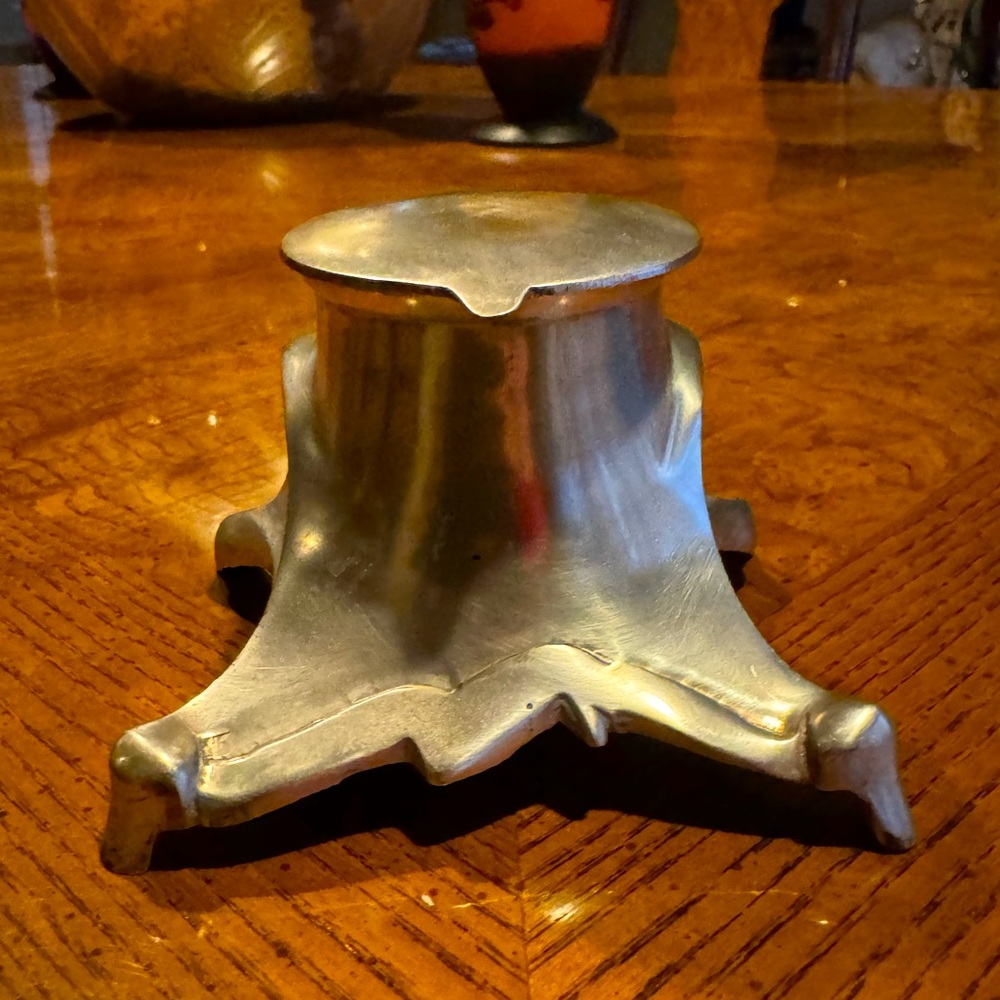 Art Nouveau Ink Well with Glass Insert - Metal Alloy - Vintage